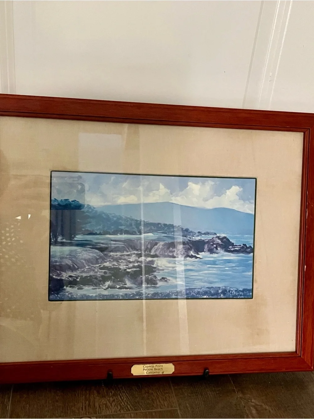 Framed Costal Landscape Print Pebble Beach California In Wood Frame 15/20 Inches